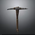 Old Fashioned Pickaxe Tool With Metal Head And Wooden Wrapped Handle