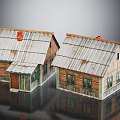 Two Wooden Houses With Metal Roofs Wooden Siding And Windows