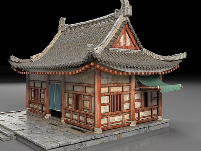 Ancient Chinese Traditional Architecture With Tiled Roof Carved Details Wooden Structure And Stone Slab Floor 3d model