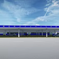107 National Highway Service Area With Blue Roof Parking Lot Cars Bus And People