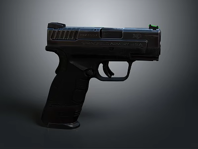 Black Modern Tactical Pistol With Green Sight And Detailed Grip Design 3d model