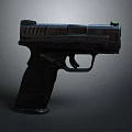 Black Modern Tactical Pistol With Green Sight And Detailed Grip Design