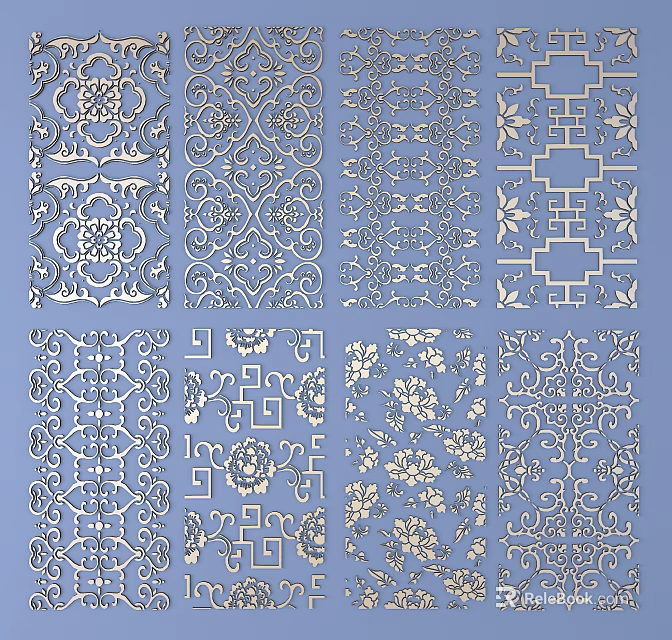 Intricate Traditional Carved Patterns With Detailed Floral And Geometric Designs 3d model 