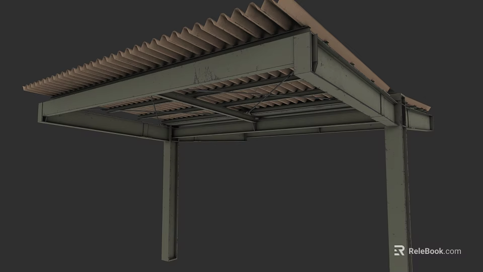 Outdoor Patio Shade Structure With Metal Frame And Corrugated Roof Design 3d model 