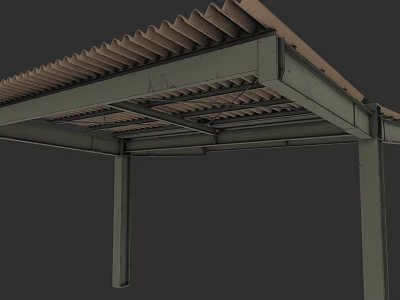 Outdoor Patio Shade Structure With Metal Frame And Corrugated Roof Design 3d model