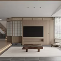 Light Filled Modern Living Room Interior With White Sofa Wooden Coffee Table And Wooden Wall Panel