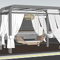 Outdoor Pergola With Hammock And Flowing White Curtains On Modern Deck Patio