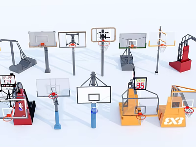 Basketball Hoops Sports Equipment Various Types Designs For Outdoor Indoor Training Use 3d model