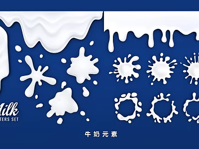 Creative Wall Decor Featuring White Milk Splatters Drips And Patterns On Blue Background 3d model