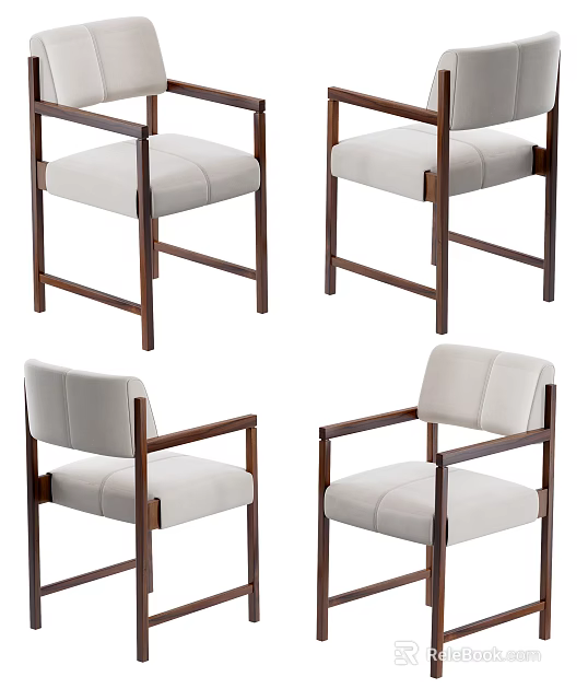 Modern Wooden Frame Upholstered Dining Chairs With Armrests And Comfortable Backrest Design 3d model 
