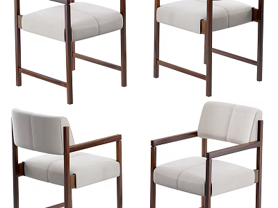 Modern Wooden Frame Upholstered Dining Chairs With Armrests And Comfortable Backrest Design 3d model