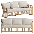 Rattan three-person sofa 3d model