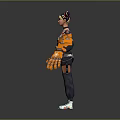 Game Movie Character Female with Mechanical Arms Colorful Outfit Spiked Hair and Ripped Pants
