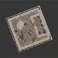 Ancient Fortress Scene Model With Crenellated Walls Stone Paved Ground And Miniature Figures