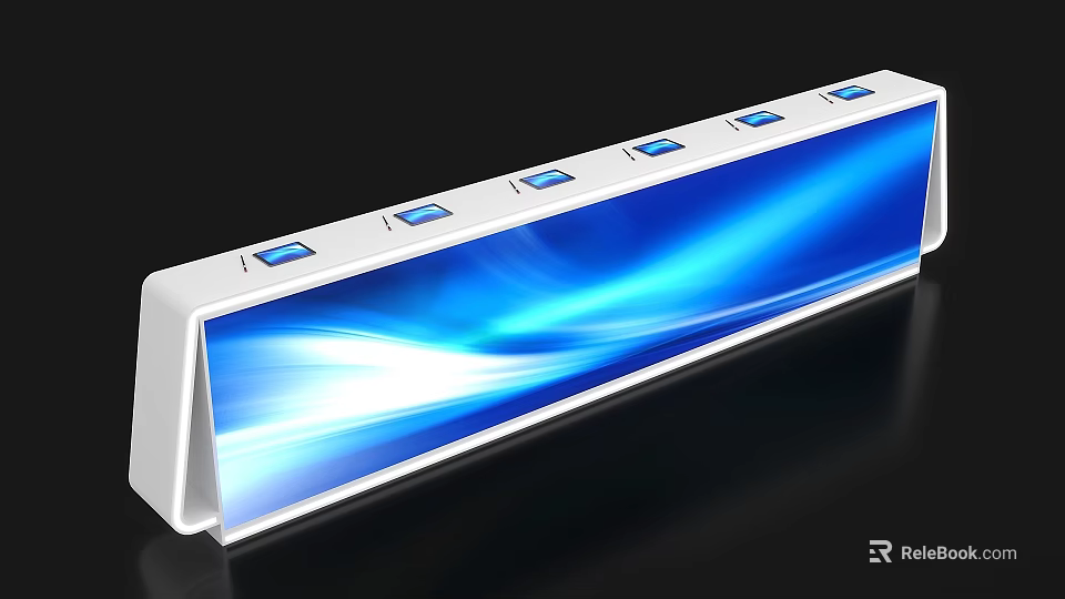 White Long Strip Startup Device With Multiple Blue Ports And Wave Lighting Effect 3d model 