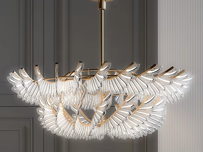 Elegant Modern Wing Shaped Crystal Glass Chandelier With Gold Metal Frame And Decorative Elements 3d model