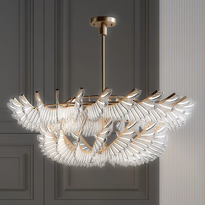 Elegant Modern Wing Shaped Crystal Glass Chandelier With Gold Metal Frame And Decorative Elements 3d model