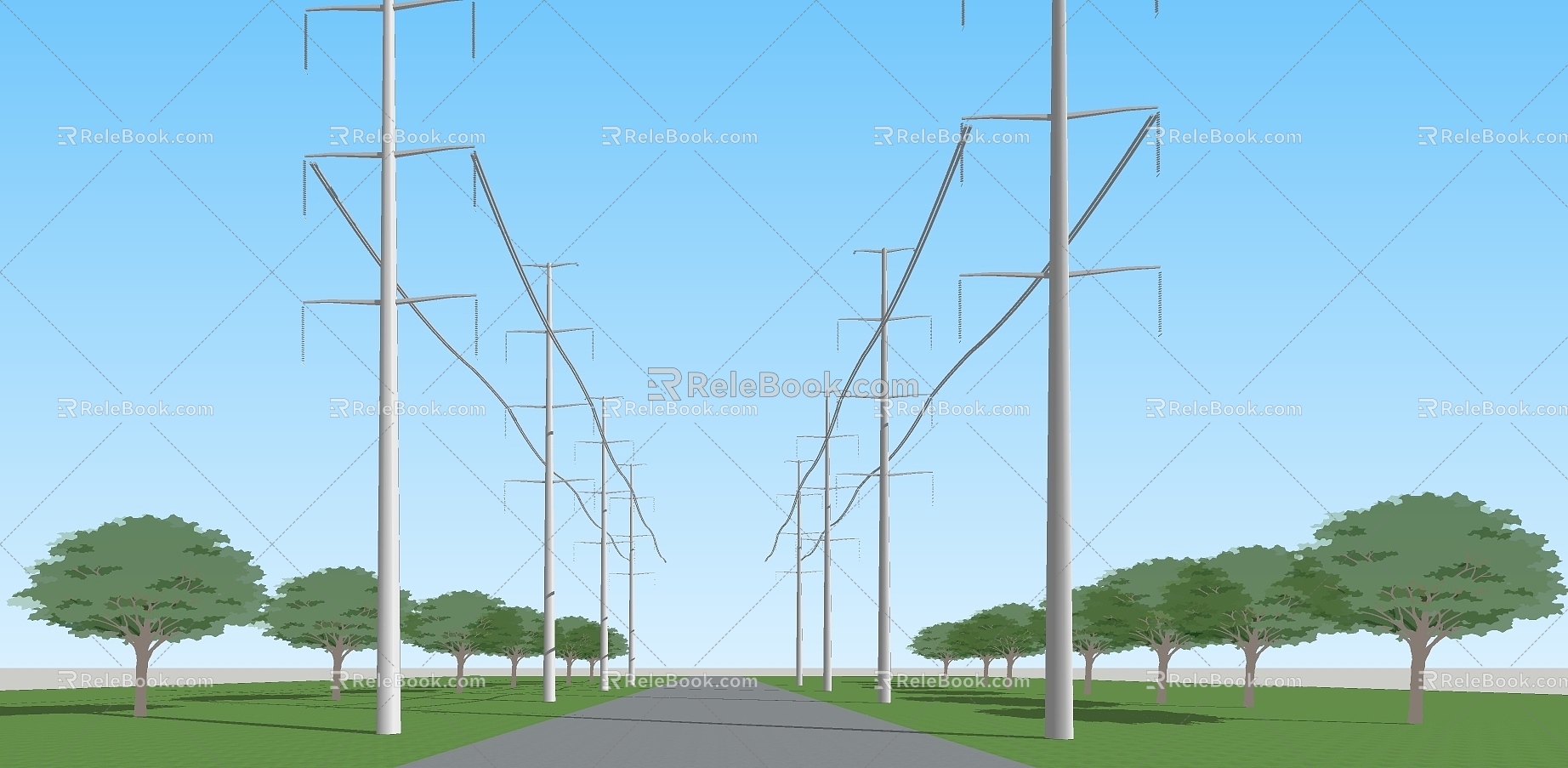 Electric pole high voltage line 3d model