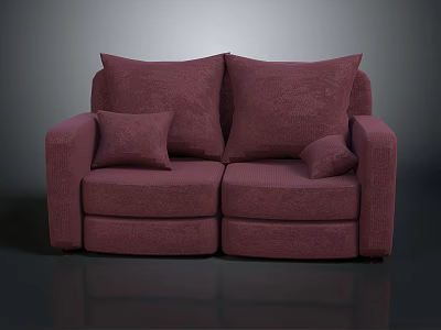 Plum Colored Modern Two Seater Sofa With Large Cushions And Throw Pillows 3d model