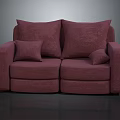 Plum Colored Modern Two Seater Sofa With Large Cushions And Throw Pillows