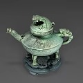 Antique Bronze Ornamental Decorative Set With Dragon Design Intricate Carvings And Three Legged Base Stand