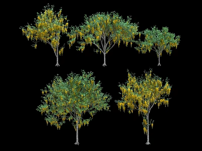 Arbor Trees With Green And Yellow Foliage For Garden Landscaping Projects 3d model