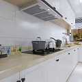 Modern Kitchen Interior With White Cabinets Light Countertop Silver Refrigerator Range Hood Window And Flowers