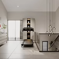 Modern Leisure Room Interior With Treadmill Hanging Pendant Lights Glass Partition And Cabinet