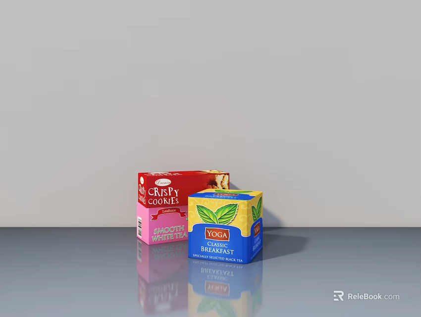 Display Shelves With Colorful Tea Boxes Featuring Lemon Burst And Mint 3d model 