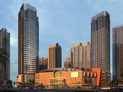 Modern High Rise Residential Buildings With Glass Curtain Walls And Commercial Mall In Urban Area 3d model