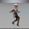 Warrior Character With White Headdress And Orange Skin Wielding Blue Lightsaber In Action Pose
