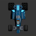Blue Futuristic Toy Car With Robot Like Structure And Large Shiny Wheels