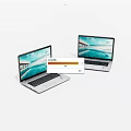 Two Modern Silver Laptops with Open Screens Displaying Ocean Scenery Views 3d model