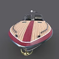 Modern Yacht With Wooden Deck Red Stripe And Black Hull