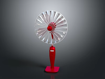 Transparent Blades Electric Fan With Red Base And Stand For Home Use 3d model