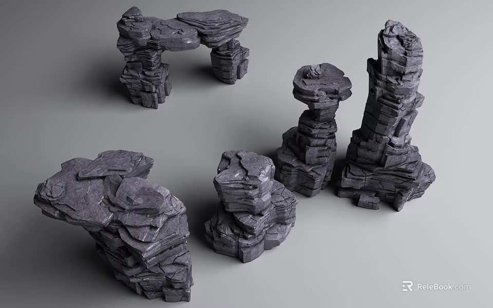 Garden Ornaments Featuring Various Stacked Stone Structures For Outdoor Decoration 3d model 