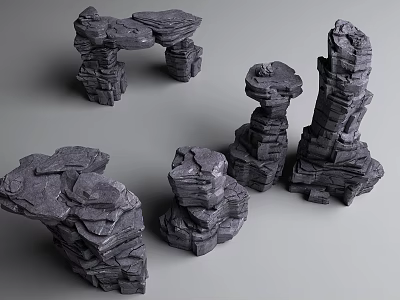 Garden Ornaments Featuring Various Stacked Stone Structures For Outdoor Decoration 3d model