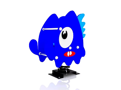 Blue Cartoon Monster Shaped Building Blocks With Big Eyes Red Mouth And Black Base 3d model