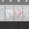 Modern Glass Partition With Colorful Wavy Lines In Office Interior