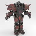 Armored Mechanical Robot With Red Black Armor Spiked Shoulders And Clawed Hands