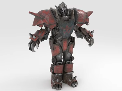 Armored Mechanical Robot With Red Black Armor Spiked Shoulders And Clawed Hands 3d model