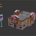 Cartoon Scene Of Orange Burger Restaurant Building With Best Burgers Sign And Colorful Decor