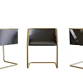 Modern Office Chair With Black Leather Seat And Gold Metal Frame Design