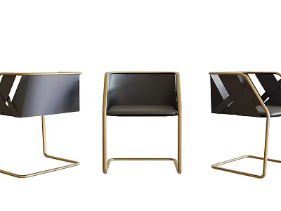 Modern Office Chair With Black Leather Seat And Gold Metal Frame Design 3d model