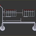Stainless Steel Shopping Cart With Red Handle Two Baskets Bottom Tray And Wheels