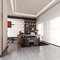 Modern Office Interior Design With Minimalist Desk Bookshelf And Pendant Lighting
