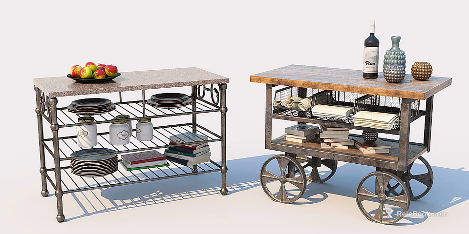 Bathroom Cabinet Rack With Wheeled Design Wooden Top And Multi Tier Storage Shelves 3d model 