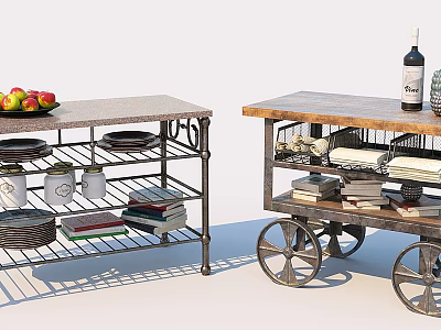 Bathroom Cabinet Rack With Wheeled Design Wooden Top And Multi Tier Storage Shelves 3d model