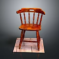Wooden Chair With Carved Legs Curved Backrest And Armrest On Tile Base