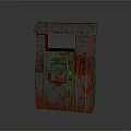 Rusty Red Gas Pump Industrial Design With Blue Display Screens And Hoses